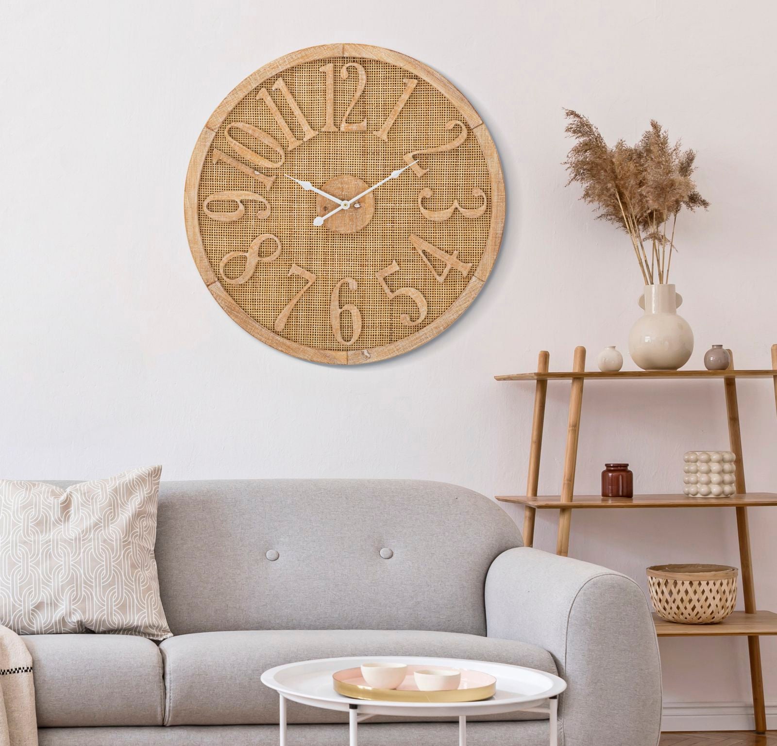 Orologio da parete in rattan e legno MDF per salotto e cucina –