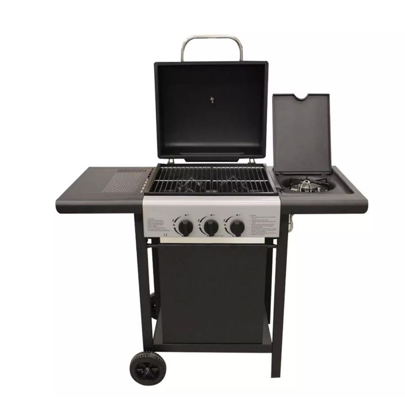 BARBECUE BBQ A GAS PIETRA LAVICA CON FORNELLO LATERALE CON COPERCHIO 2 FUOCHI+1 BOSTON