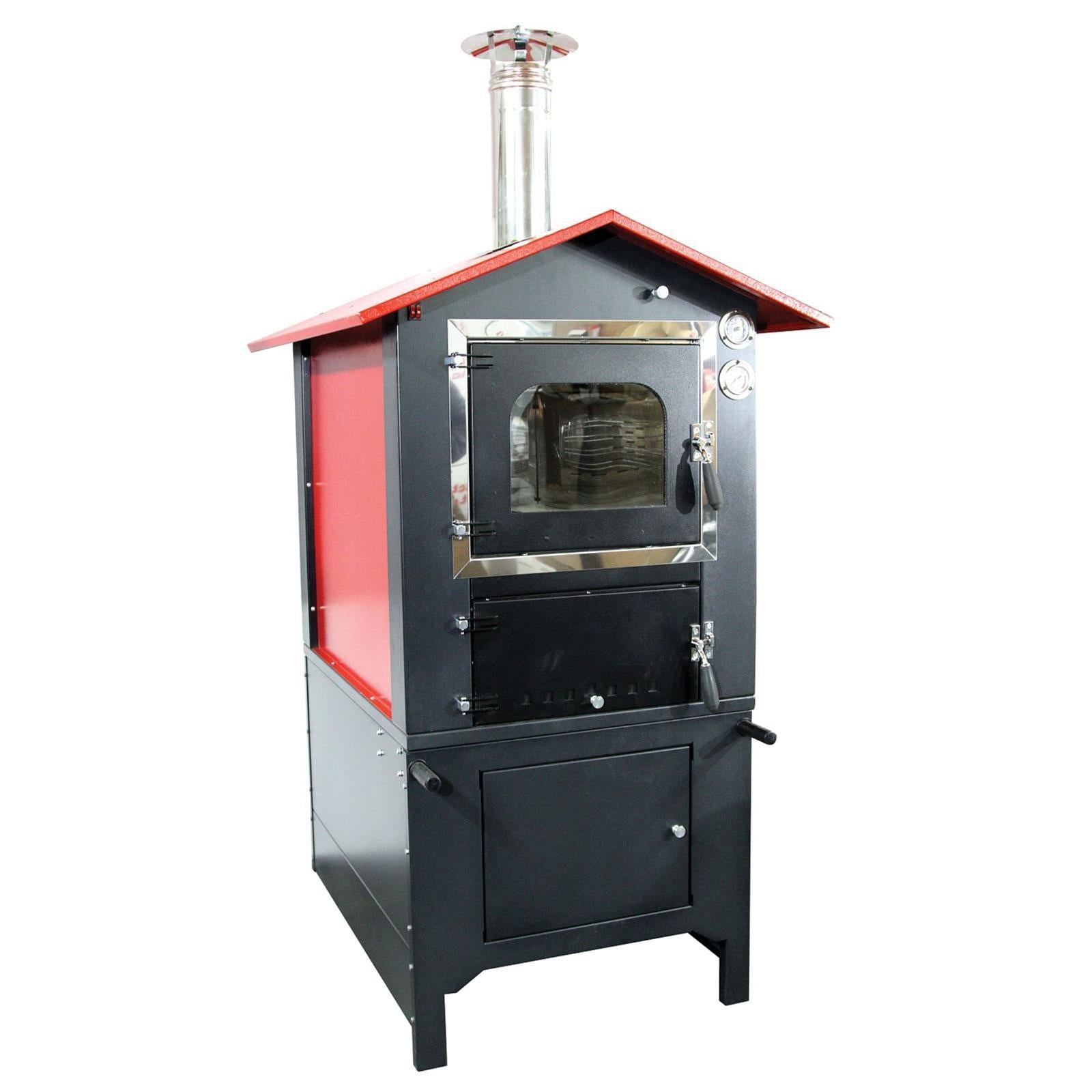 FORNO ACCIAIO INOX A LEGNA CARRELLO CON RUOTE PER PIZZE VENTILATO GIARDINO MADE IN ITALY