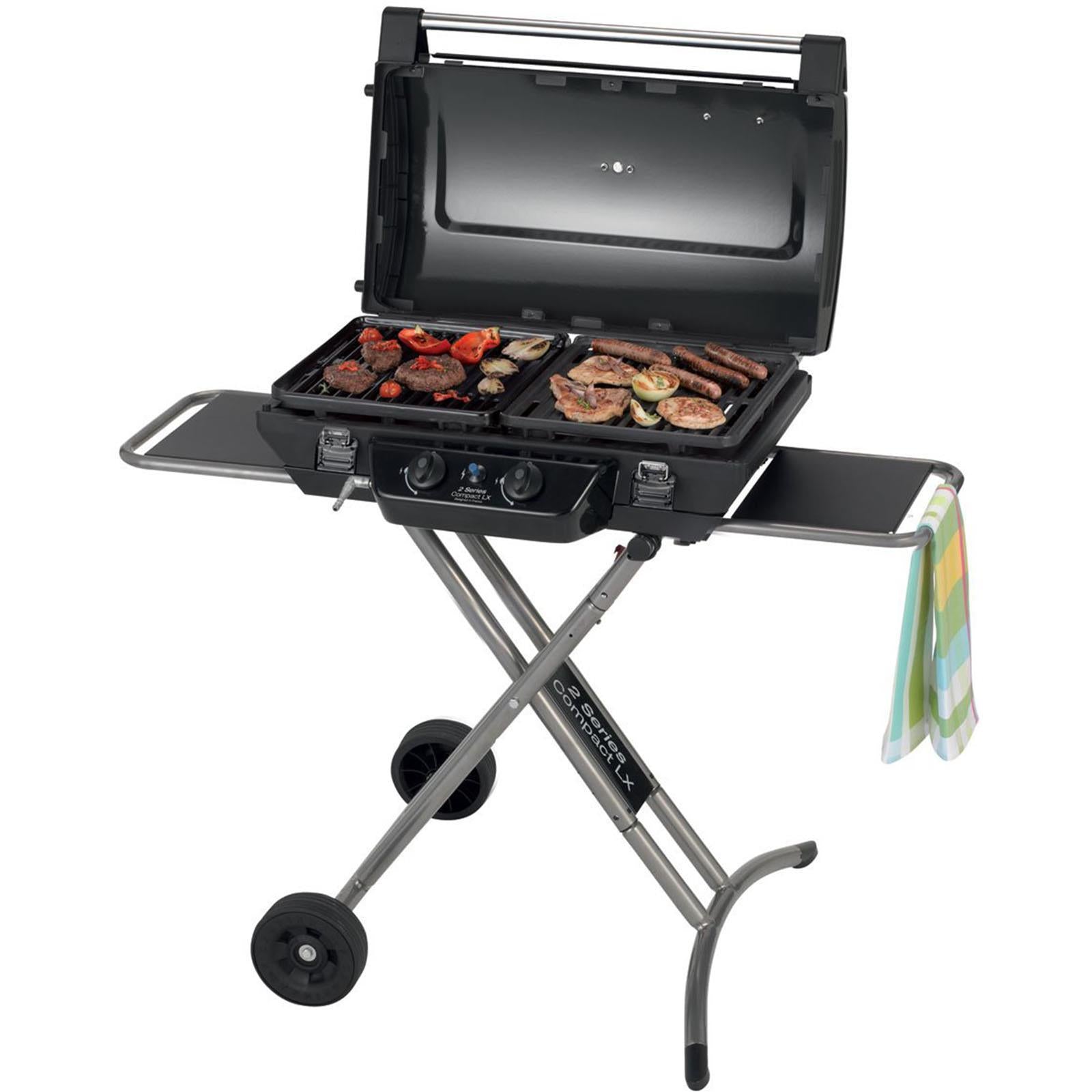 BARBECUE BBQ A GAS PIETRA LAVICA A VALIGETTA CON COPERCHIO E RUOTE 2 FUOCHI COMPACT LX