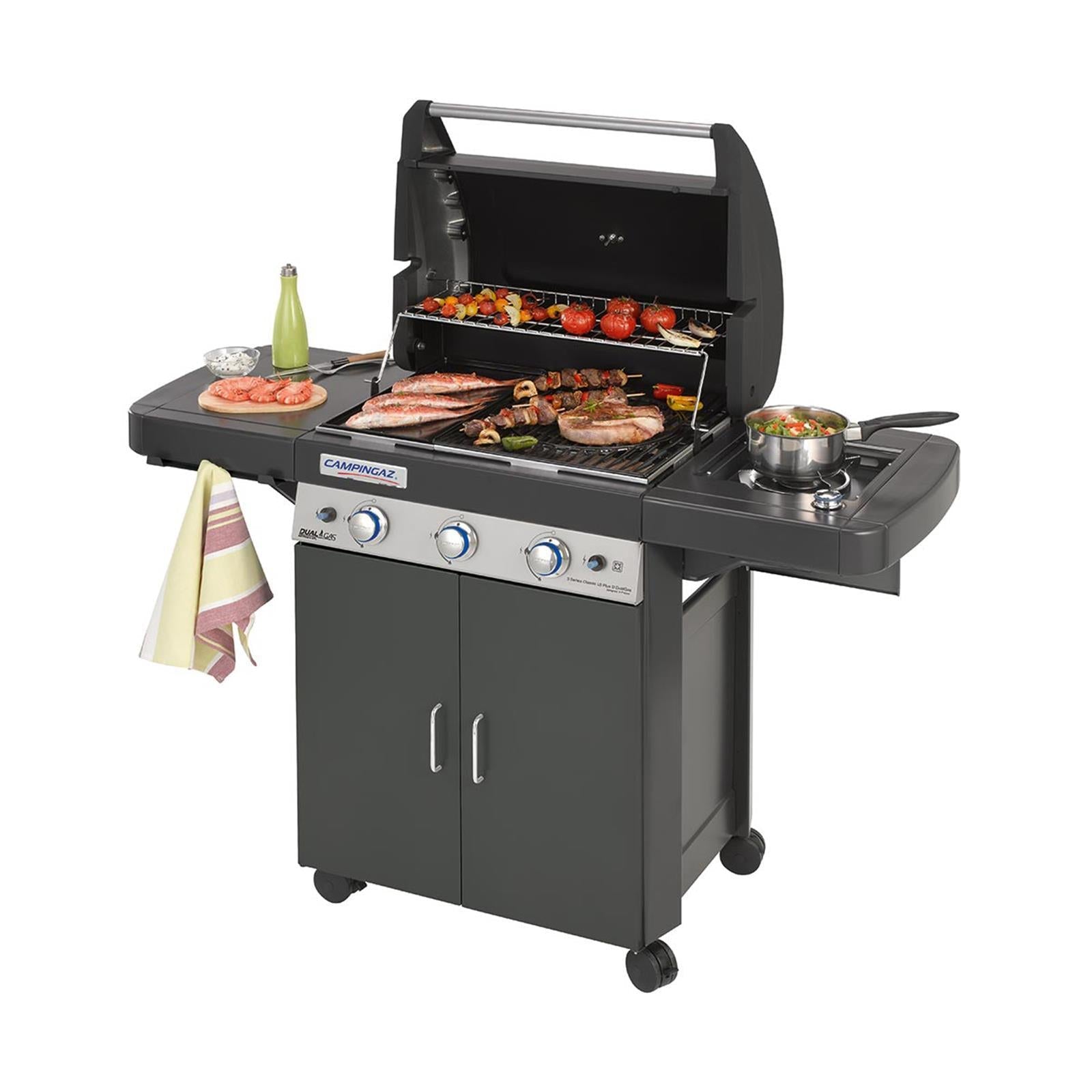 BARBECUE BBQ FORNELLO BRACE GRIGLIA CON RUOTE A GAS 3 SERIES LS PLUS DUALGAS BRUCIATORI