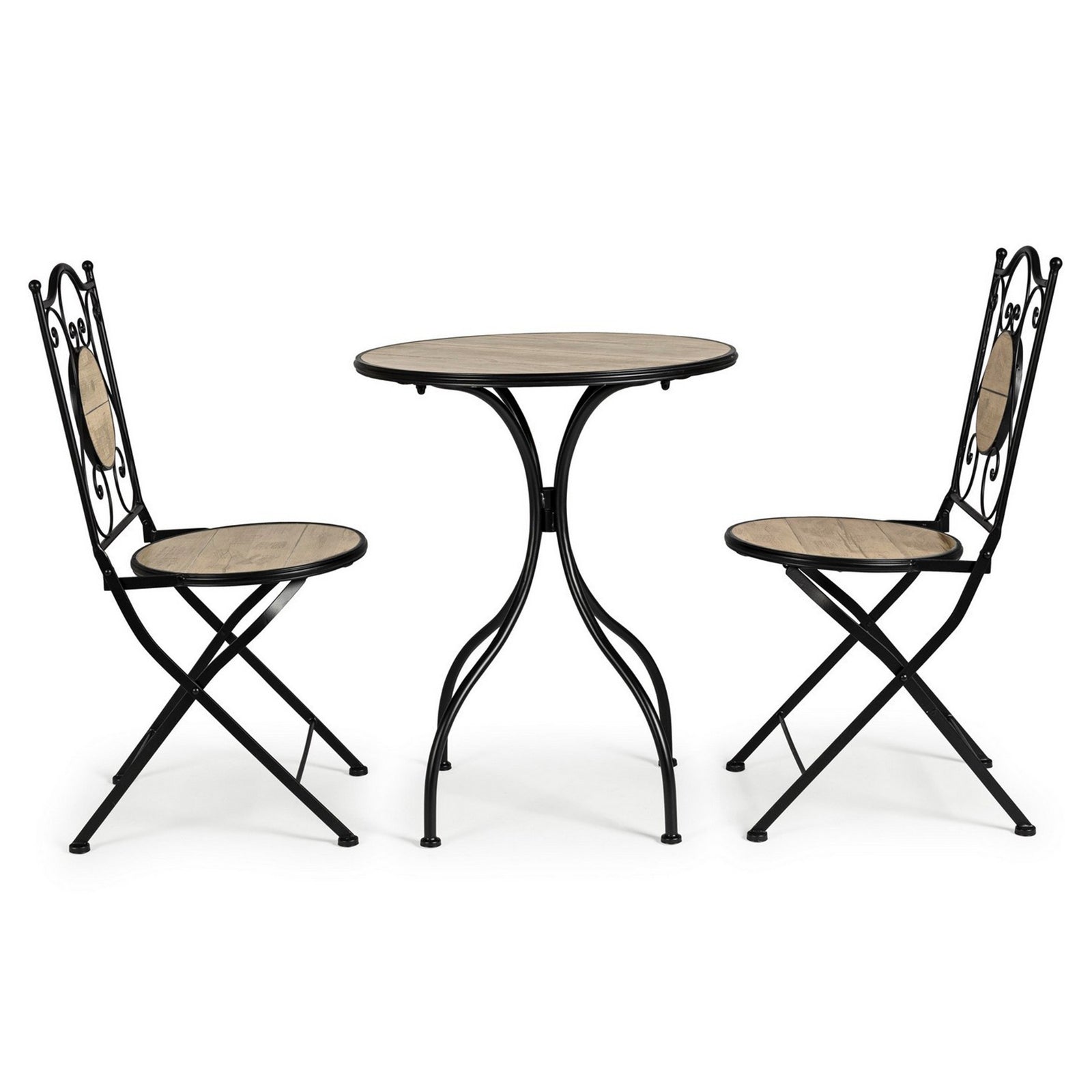 Set Tavolino tondo con 2 sedie in acciaio per giardino e bar da estern –